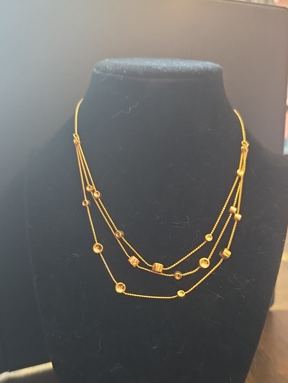 Gold Tone Multi Strand Beaded Necklace